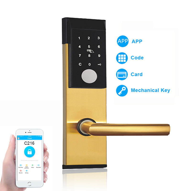 Fechadura de porta inteligente BLE de apartamento com chave e cartão de senha